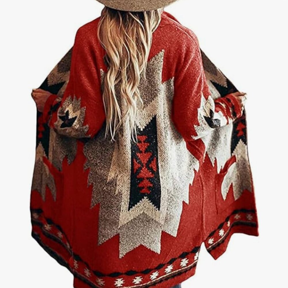 Western-inspired cardigan sweater coat, women's medium